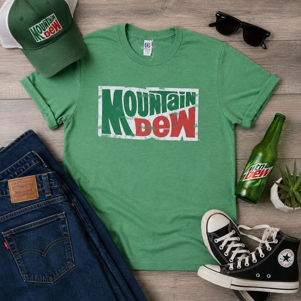 Mountain Dew Graphic Tee Small Green Logo Shirt Optima Retro Soda Tee